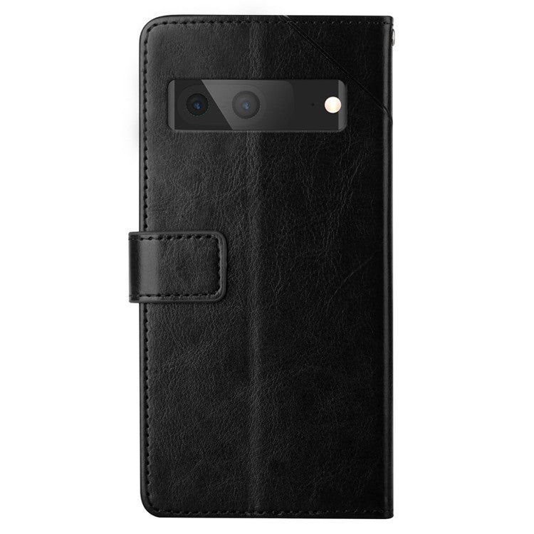 For Google Pixel 7a HT01 PU Leather Wallet Phone Case Y-shaped Line Imprinted  Stand Cover - Black