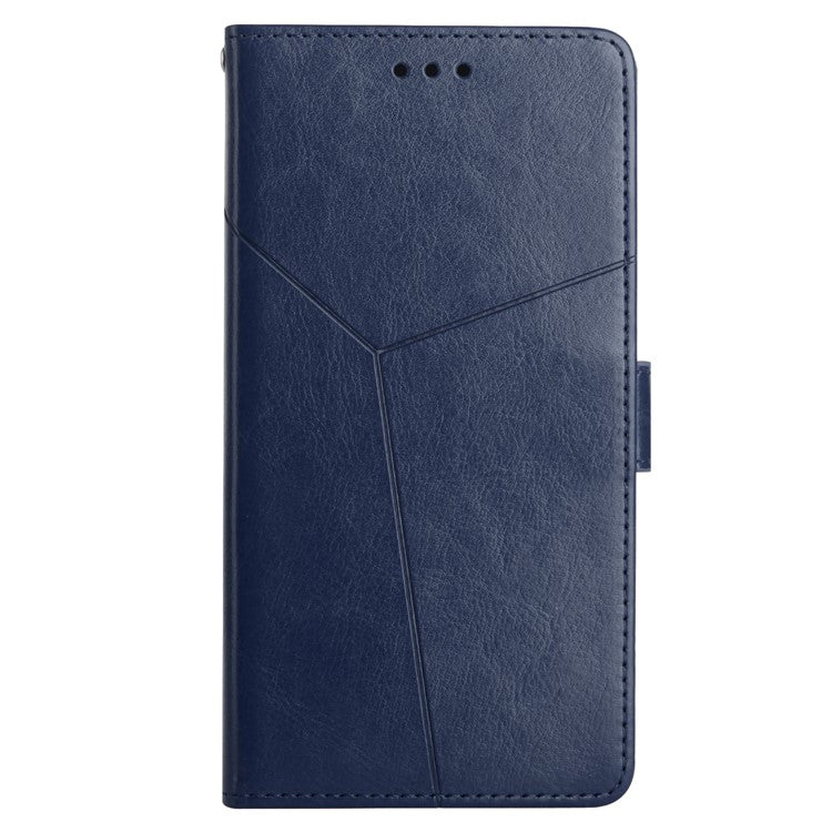 For Google Pixel 7a HT01 PU Leather Wallet Phone Case Y-shaped Line Imprinted  Stand Cover - Blue