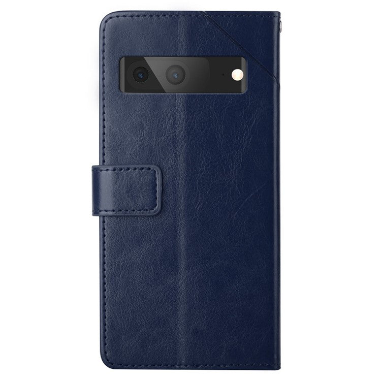 For Google Pixel 7a HT01 PU Leather Wallet Phone Case Y-shaped Line Imprinted  Stand Cover - Blue