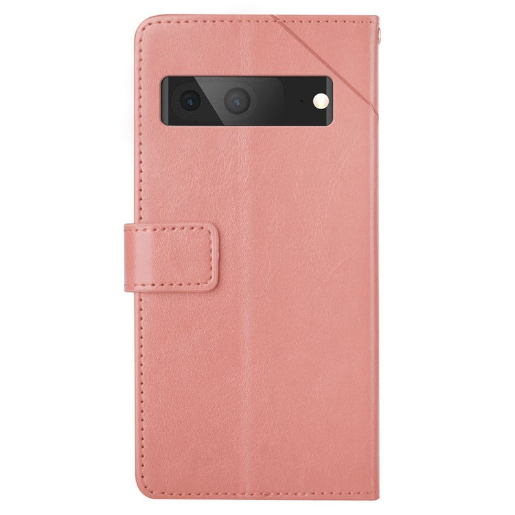 For Google Pixel 7a HT01 PU Leather Wallet Phone Case Y-shaped Line Imprinted  Stand Cover - Pink