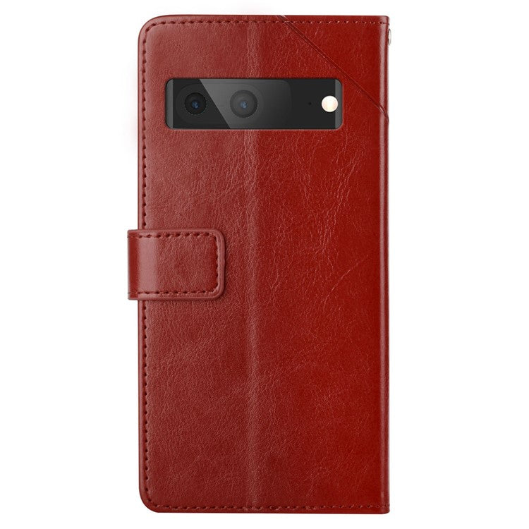 For Google Pixel 7a HT01 PU Leather Wallet Phone Case Y-shaped Line Imprinted  Stand Cover - Brown