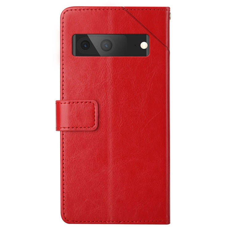 For Google Pixel 7a HT01 PU Leather Wallet Phone Case Y-shaped Line Imprinted  Stand Cover - Red