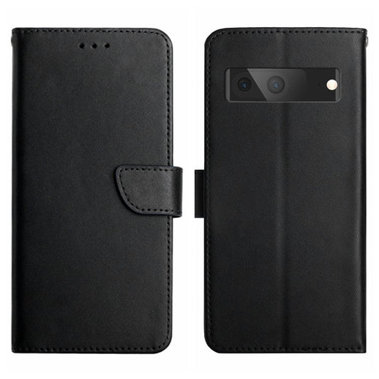 HT02 Genuine Leather Phone Case for Google Pixel 7a Stand Wallet Shockproof Protective Cover - Black