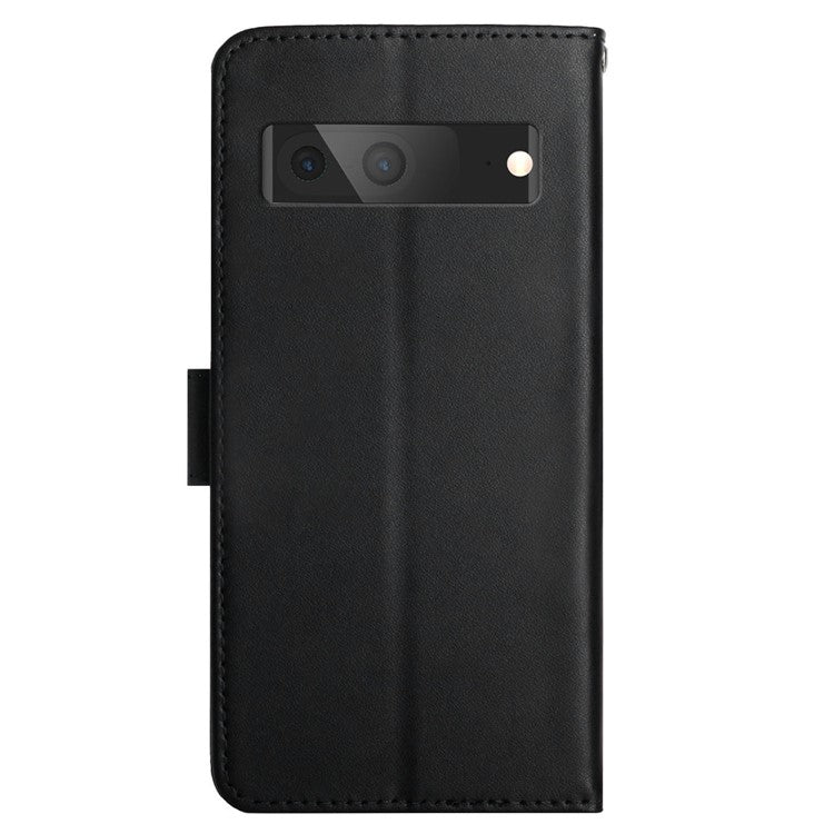 HT02 Genuine Leather Phone Case for Google Pixel 7a Stand Wallet Shockproof Protective Cover - Black