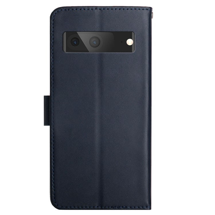 HT02 Genuine Leather Phone Case for Google Pixel 7a Stand Wallet Shockproof Protective Cover - Blue