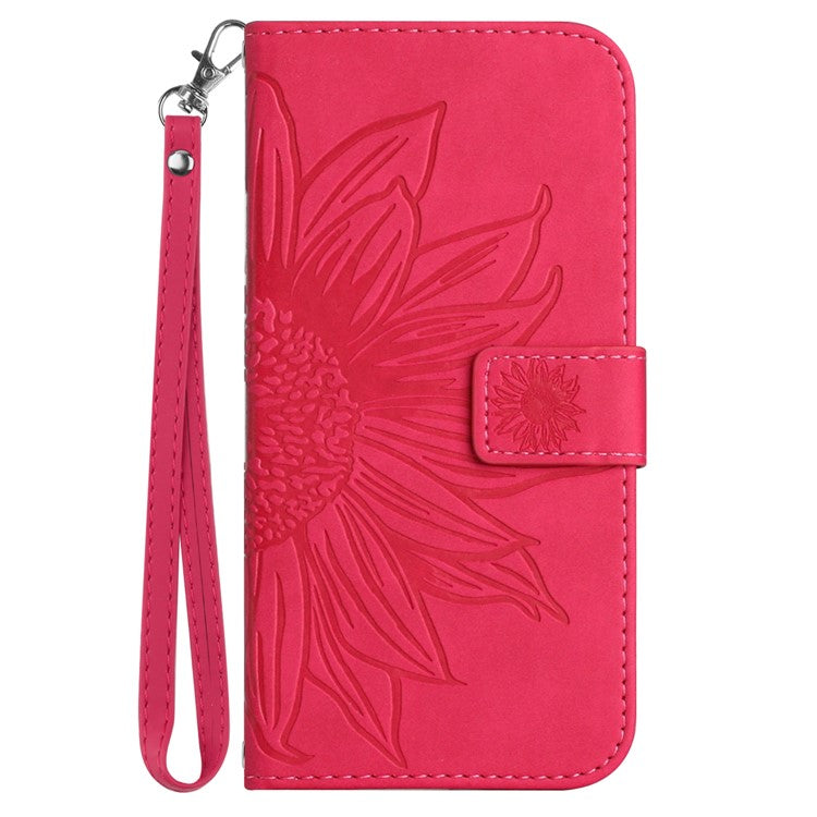 HT04 Phone Case for Google Pixel 7a PU Leather Cover Sunflower Pattern Wallet Phone Shell with Strap - Rose