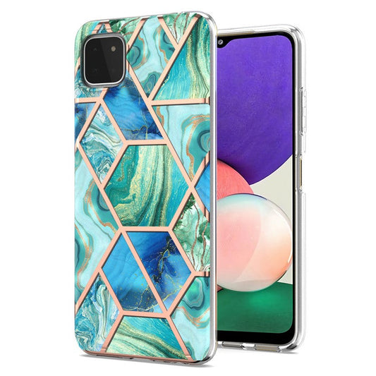 YB IMD Series-3 Soft TPU Case for Samsung Galaxy A22 5G (EU Version) , Marble Pattern IMD IML Double-sided Electroplating Cover - Green