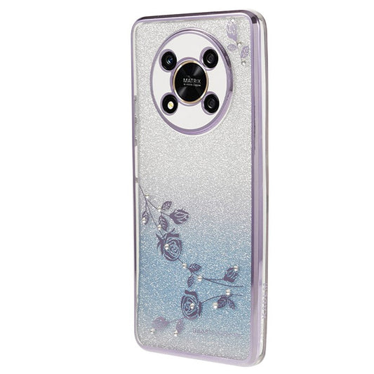 KADEM For Honor X30 5G Rhinestone Decor TPU Phone Case Flower Electroplating Smartphone Cover - Purple