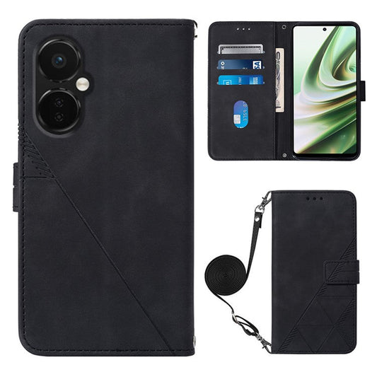YB Imprinting Series-2 Anti-Drop Case for OnePlus Nord CE 3 Lite 5G / Nord N30 5G Leather Flip Cover Imprinted Lines Business Phone Case - Black