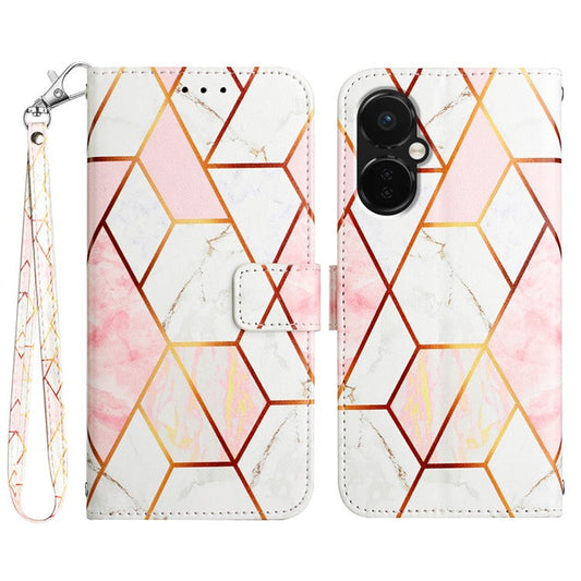 For OnePlus Nord CE 3 Lite 5G / Nord N30 5G Phone Case Marble Pattern YB Pattern Printing Leather Series-5 Phone Cover - Pink / White 002