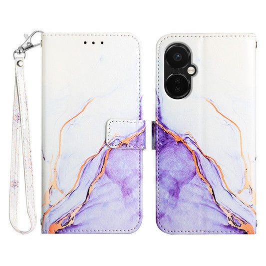 For OnePlus Nord CE 3 Lite 5G / Nord N30 5G Phone Case Marble Pattern YB Pattern Printing Leather Series-5 Phone Cover - White / Purple 006