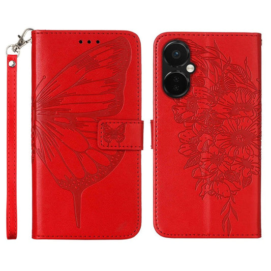 YB Imprinting Series-4 Phone Case for OnePlus Nord CE 3 Lite 5G / Nord N30 5G PU Leather Cover Imprinted Anti-Fall Wallet Case - Red
