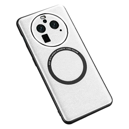 Magnetic Phone Shell for Oppo Find X6 Cell Phone Cover PU Leather+PC+TPU Phone Case - White