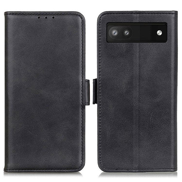 For Google Pixel 7a Phone Leather Case Cowhide Texture Phone Cover with Stand Wallet - Black
