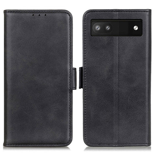 For Google Pixel 7a Phone Leather Case Cowhide Texture Phone Cover with Stand Wallet - Black