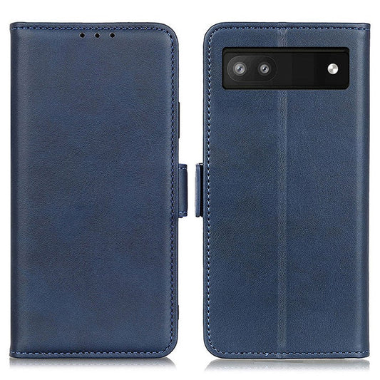 For Google Pixel 7a Phone Leather Case Cowhide Texture Phone Cover with Stand Wallet - Blue