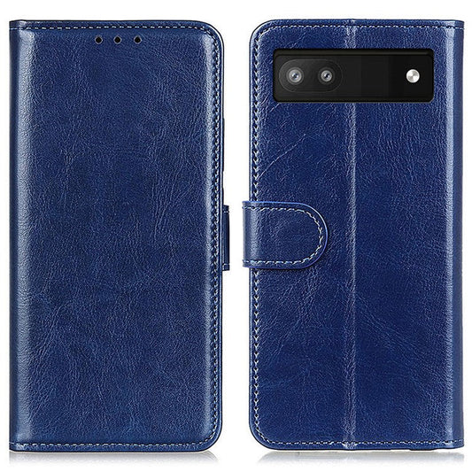 For Google Pixel 7a Wallet Stand Phone Leather Case Crazy Horse Texture Smartphone Cover - Blue