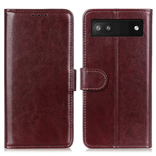 For Google Pixel 7a Wallet Stand Phone Leather Case Crazy Horse Texture Smartphone Cover - Brown