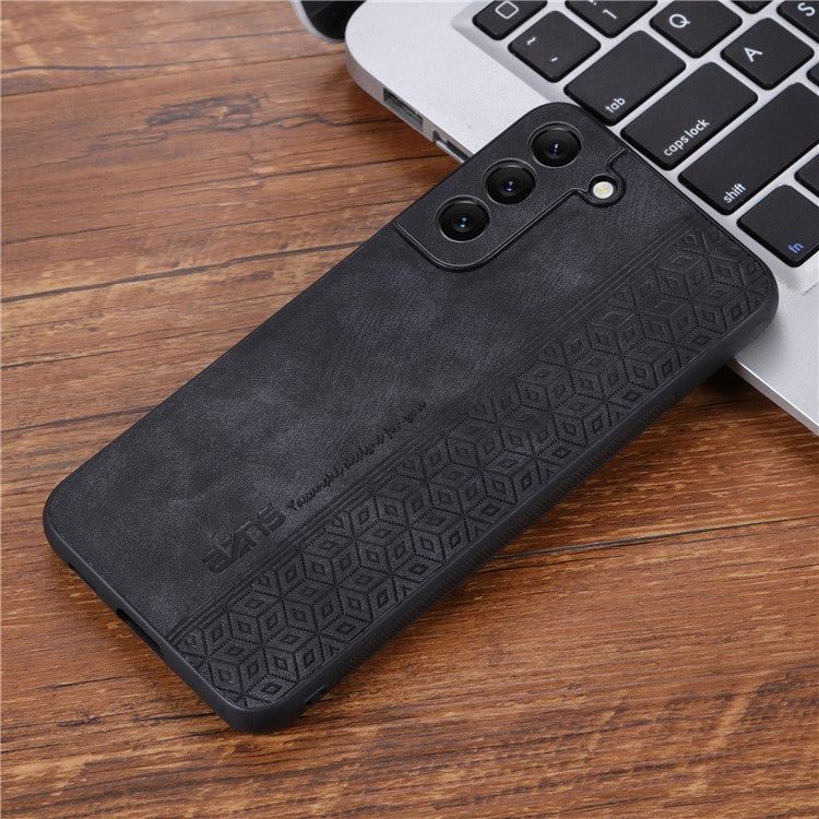 AZNS For Samsung Galaxy S21 FE 5G Anti-scratch Phone Case Imprinted Leather Coated TPU Cover - Black