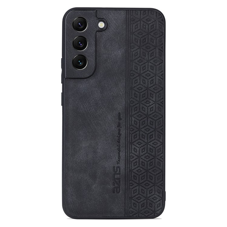 AZNS For Samsung Galaxy S21 FE 5G Anti-scratch Phone Case Imprinted Leather Coated TPU Cover - Black