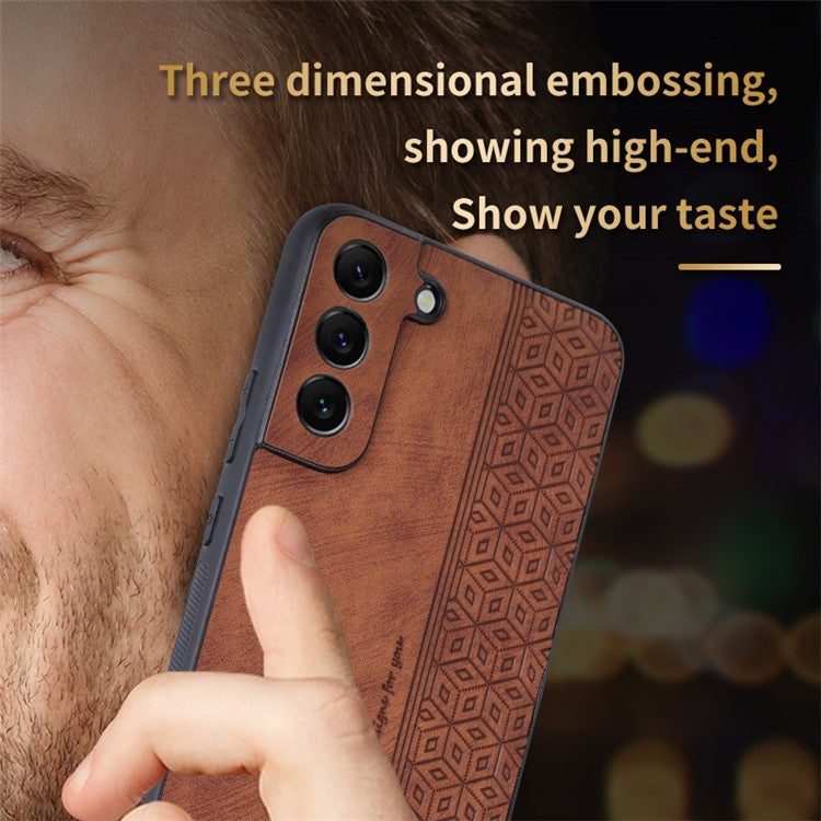 AZNS For Samsung Galaxy S21 FE 5G Anti-scratch Phone Case Imprinted Leather Coated TPU Cover - Black
