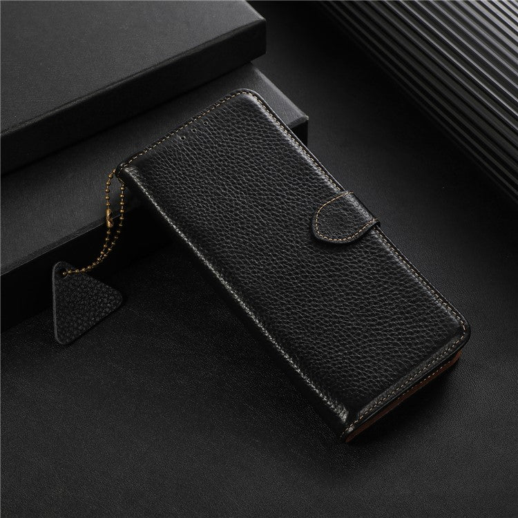 Cell Phone Cover for OnePlus Nord CE 3 Lite 5G / Nord N30 5G RFID Blocking Genuine Cow Leather Litchi Texture Stand Wallet Case - Black