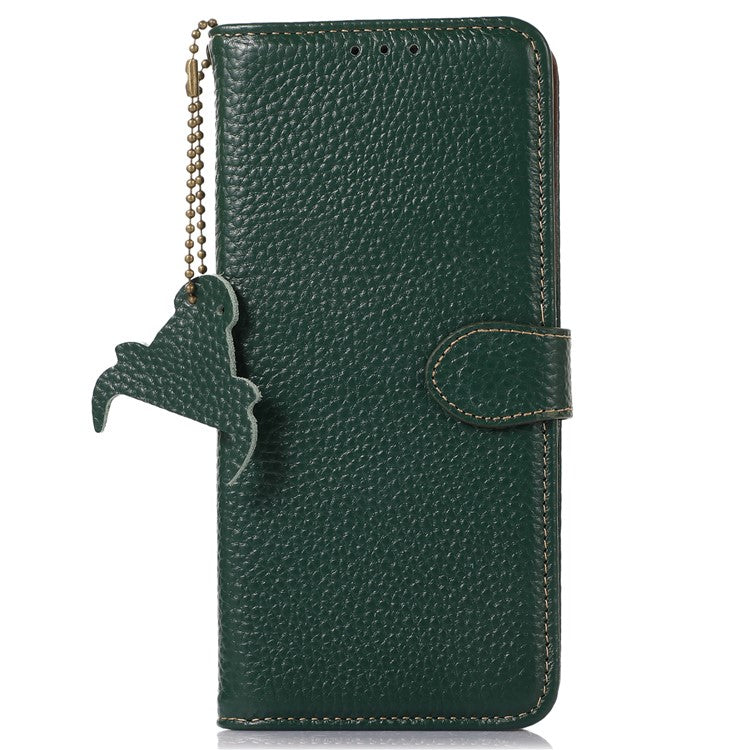 Cell Phone Cover for OnePlus Nord CE 3 Lite 5G / Nord N30 5G RFID Blocking Genuine Cow Leather Litchi Texture Stand Wallet Case - Green