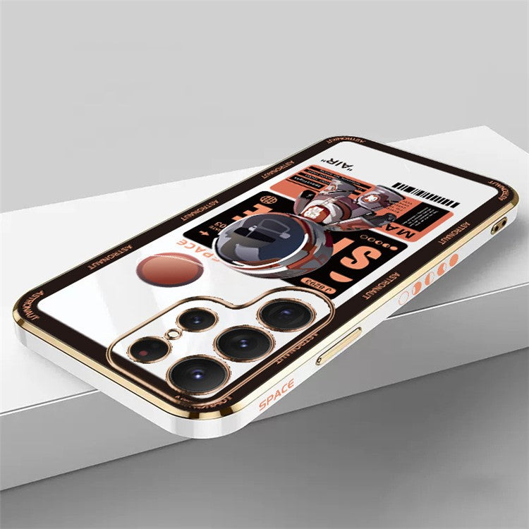 RZANTS For Samsung Galaxy S23 Ultra Electroplating TPU Case Spaceman Pattern Cell Phone Cover - White