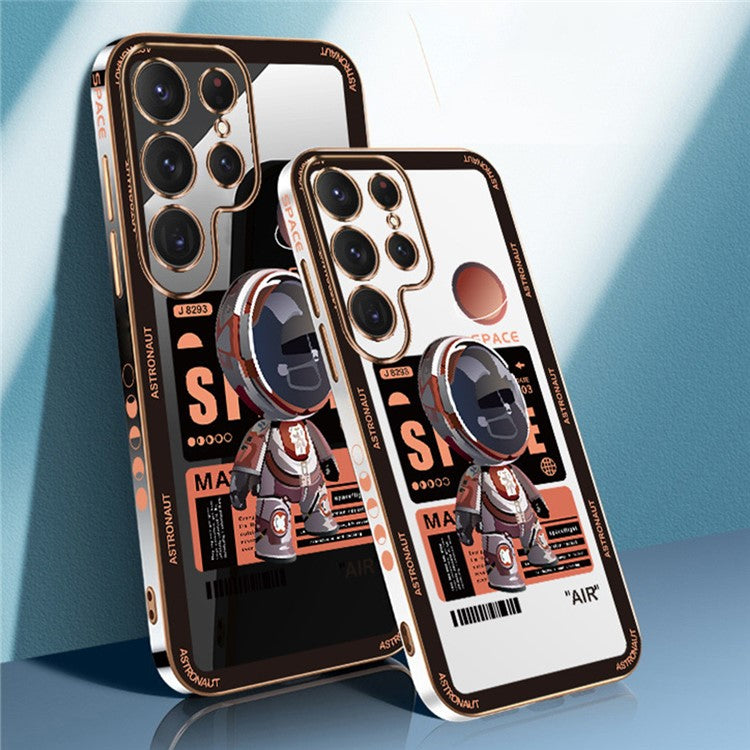 RZANTS For Samsung Galaxy S23 Ultra Electroplating TPU Case Spaceman Pattern Cell Phone Cover - White