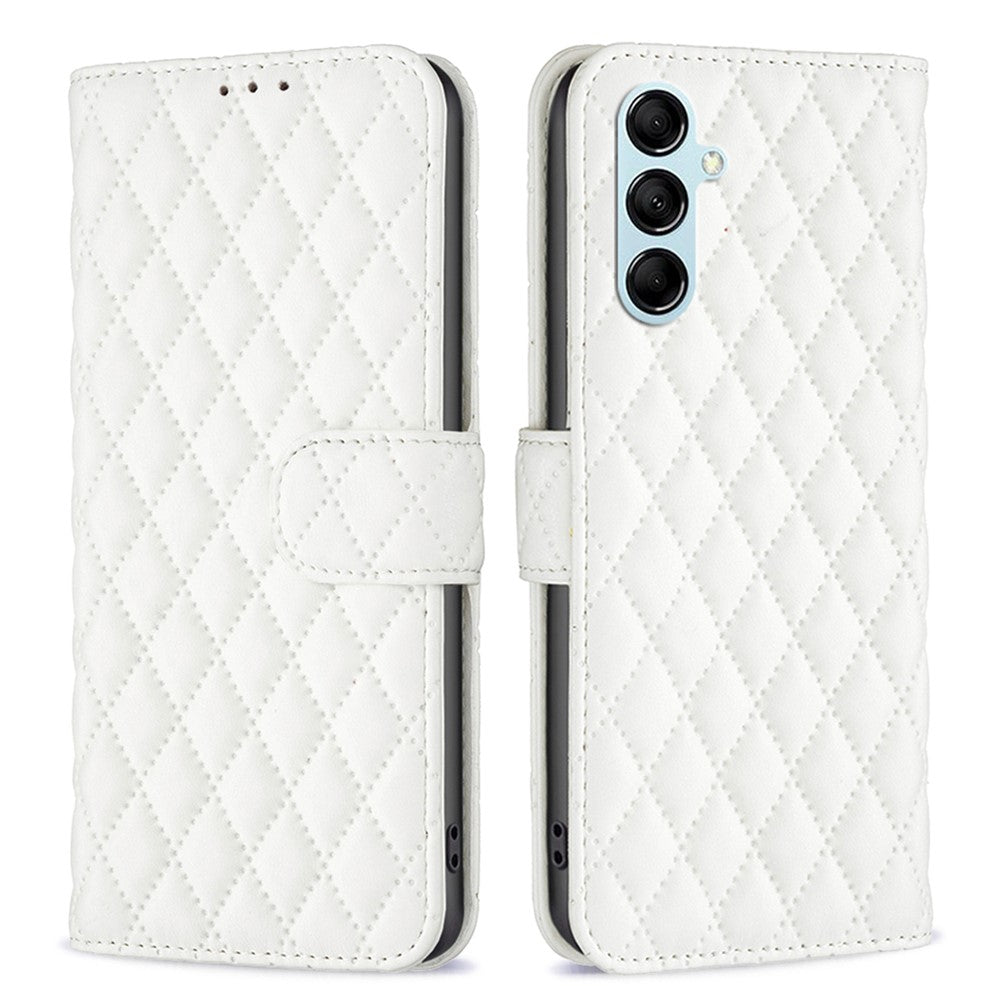 BINFEN COLOR BF Style-14 for Samsung Galaxy M14 5G Phone Case Leather Stand Wallet Phone Cover - White