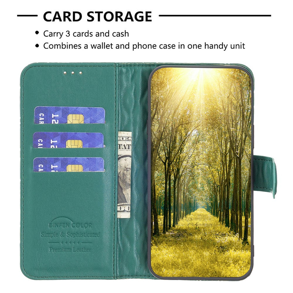 BINFEN COLOR BF Style-14 for Samsung Galaxy M14 5G Phone Case Leather Stand Wallet Phone Cover - Green