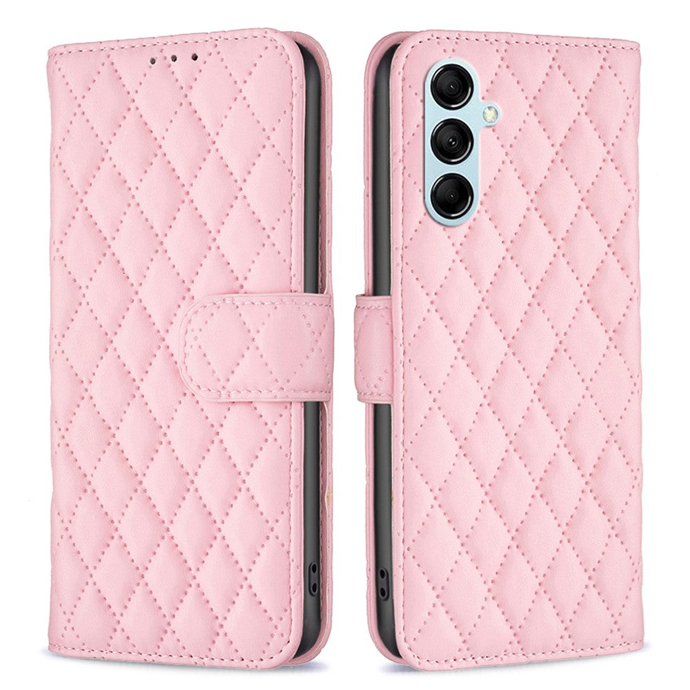 BINFEN COLOR BF Style-14 for Samsung Galaxy M14 5G Phone Case Leather Stand Wallet Phone Cover - Pink