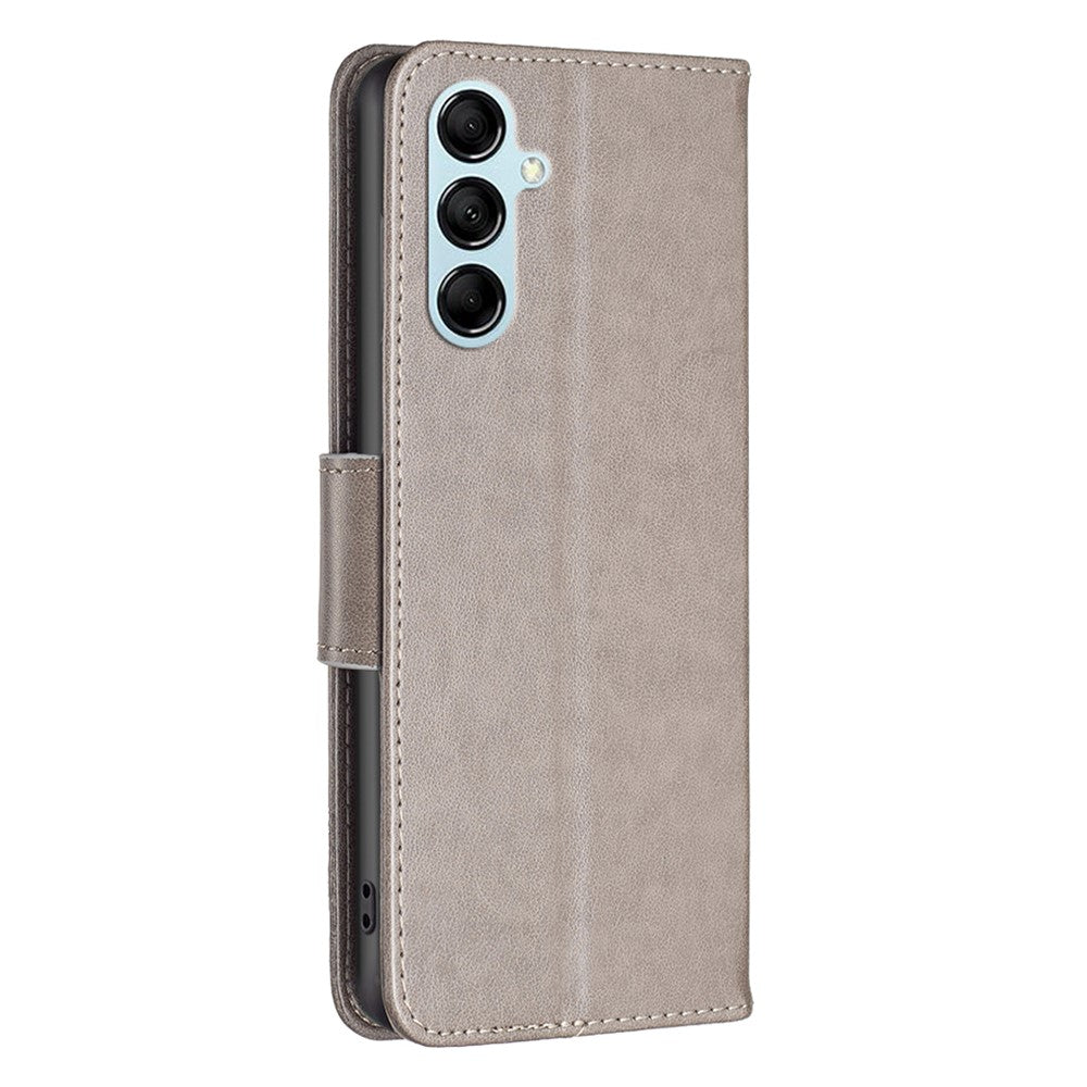 For Samsung Galaxy M14 5G Wallet Stand Phone Leather Case Butterfly Imprinted Phone Cover with Strap - Grey