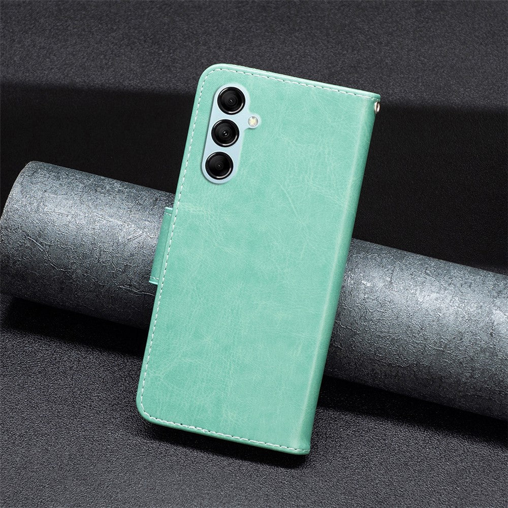 For Samsung Galaxy M14 5G Wallet Stand Phone Leather Case Butterfly Imprinted Phone Cover with Strap - Green