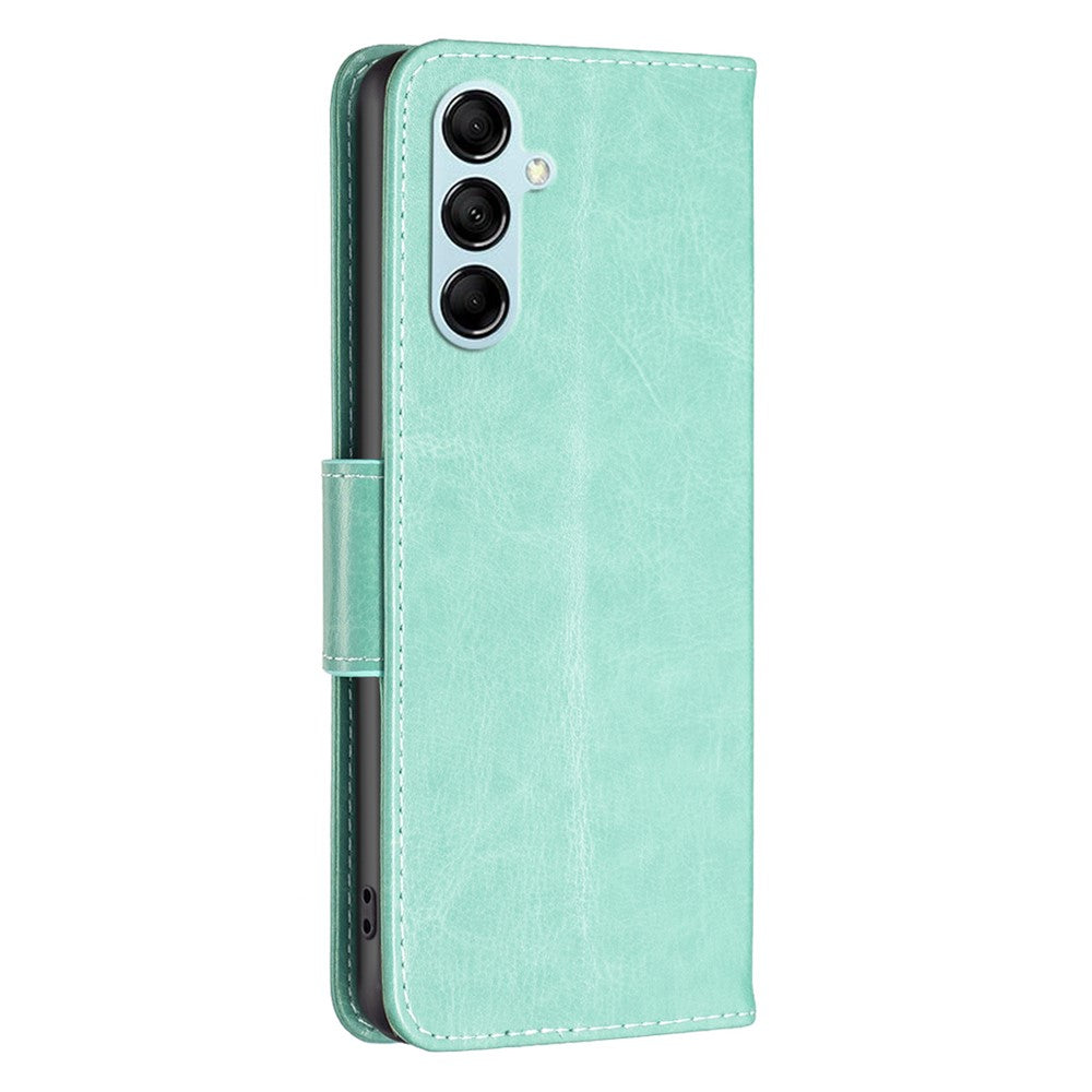 For Samsung Galaxy M14 5G Wallet Stand Phone Leather Case Butterfly Imprinted Phone Cover with Strap - Green