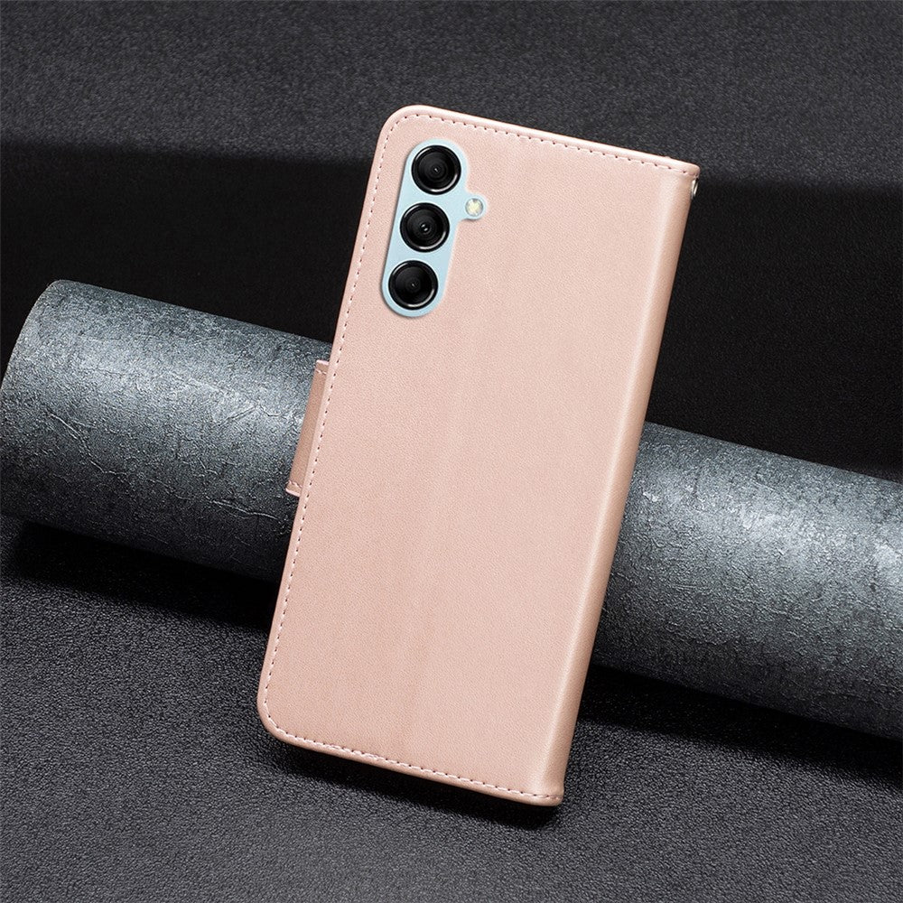 For Samsung Galaxy M14 5G Wallet Stand Phone Leather Case Butterfly Imprinted Phone Cover with Strap - Rose Gold