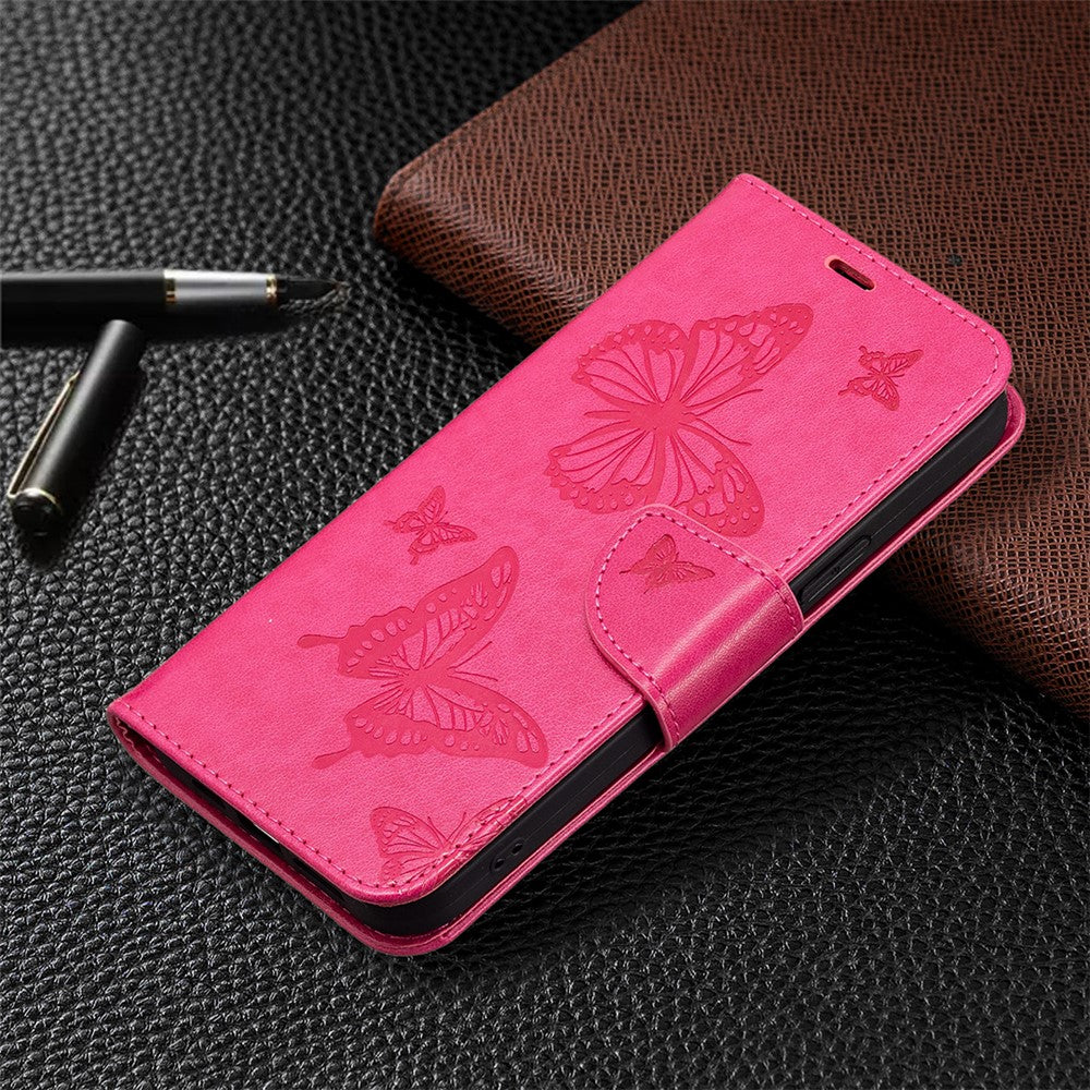 For Samsung Galaxy M14 5G Wallet Stand Phone Leather Case Butterfly Imprinted Phone Cover with Strap - Rose