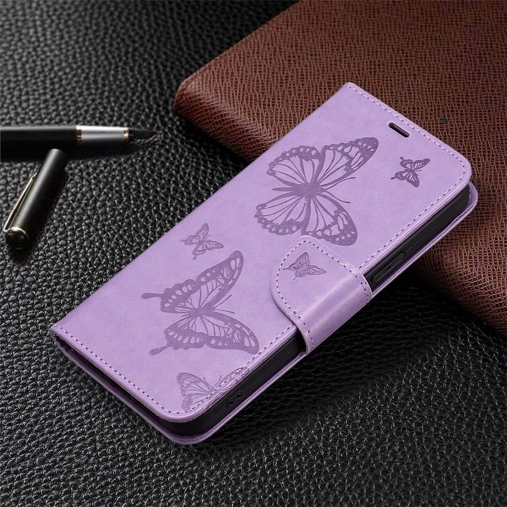 For Samsung Galaxy M14 5G Wallet Stand Phone Leather Case Butterfly Imprinted Phone Cover with Strap - Purple
