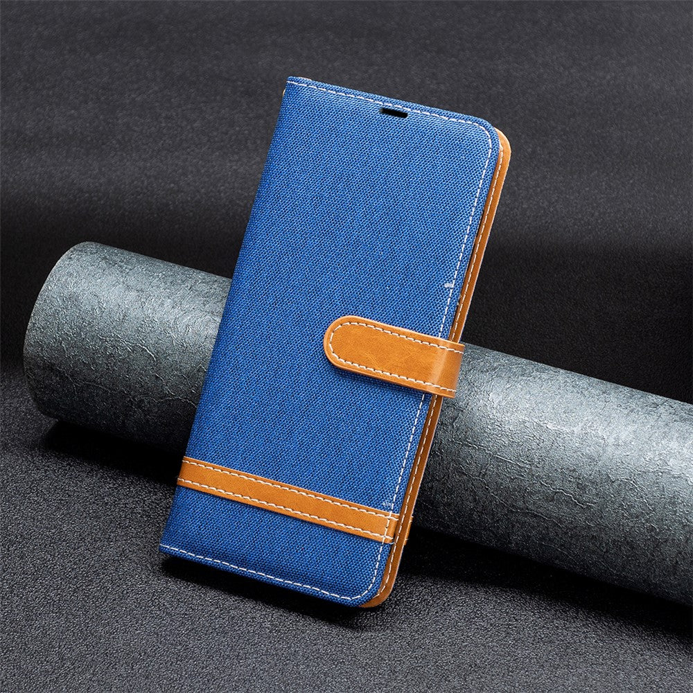 For Samsung Galaxy M14 5G PU Leather Phone Cover Jeans Cloth Splicing Phone Case with Stand Wallet - Sapphire