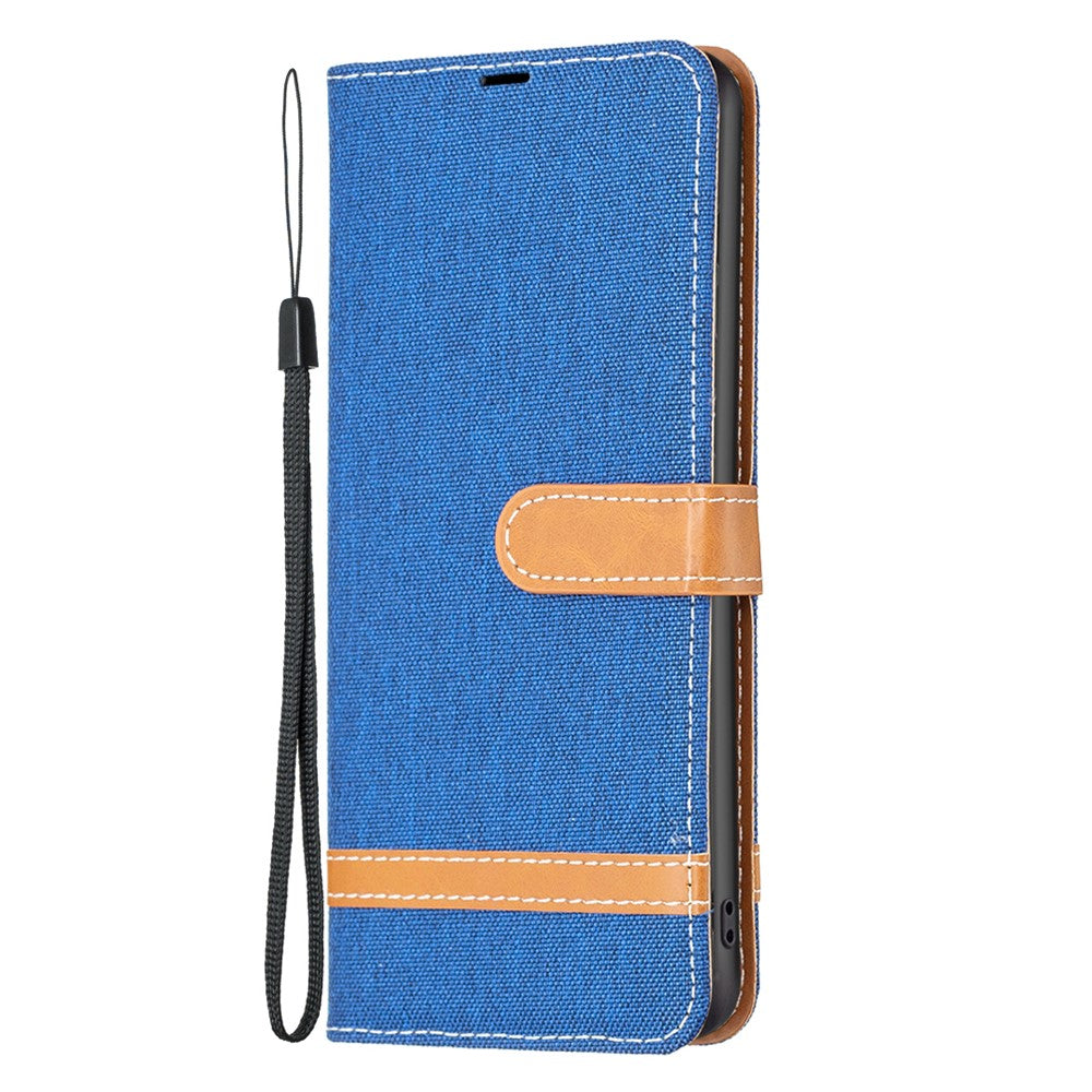 For Samsung Galaxy M14 5G PU Leather Phone Cover Jeans Cloth Splicing Phone Case with Stand Wallet - Sapphire