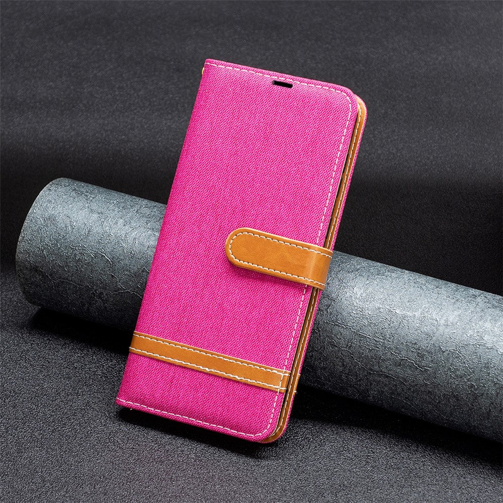 For Samsung Galaxy M14 5G PU Leather Phone Cover Jeans Cloth Splicing Phone Case with Stand Wallet - Rose