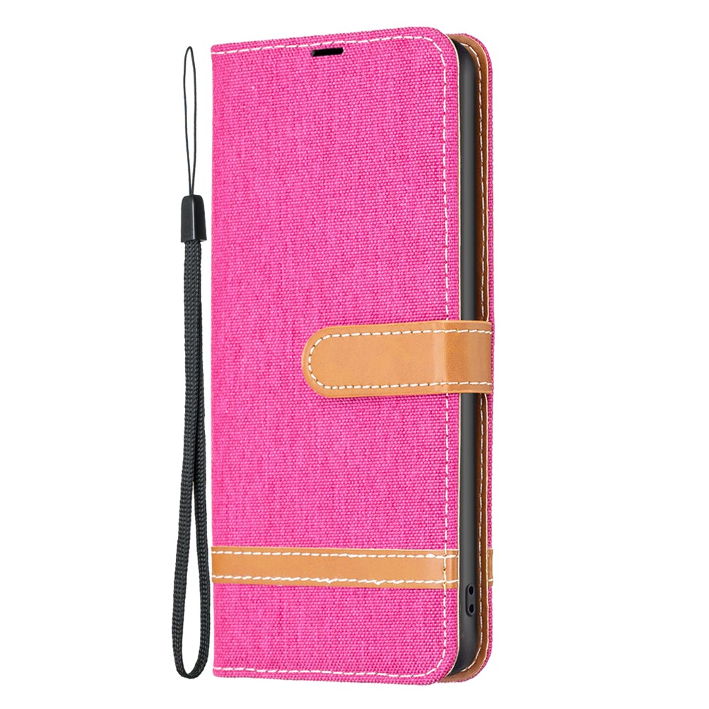 For Samsung Galaxy M14 5G PU Leather Phone Cover Jeans Cloth Splicing Phone Case with Stand Wallet - Rose