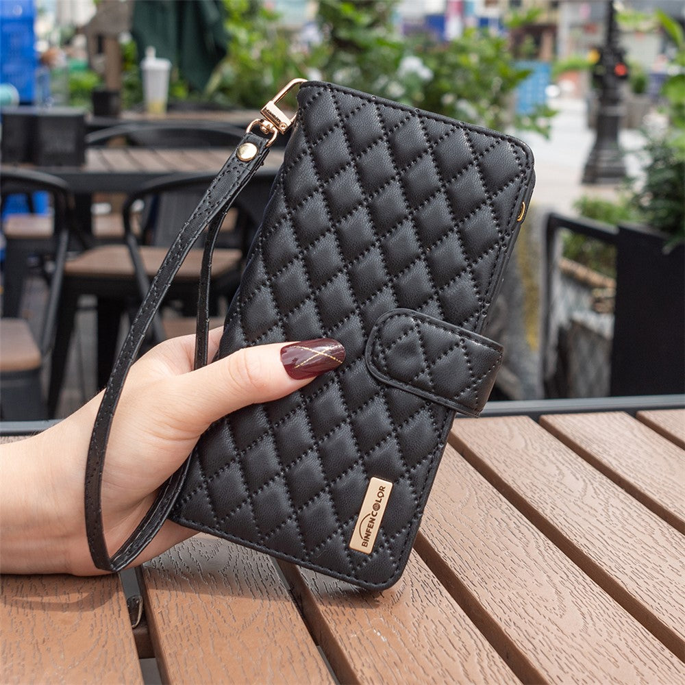 BINFEN COLOR BF Style-15 for Samsung Galaxy M14 5G Zipper Pocket PU Leather Wallet Case Phone Stand Cover - Black