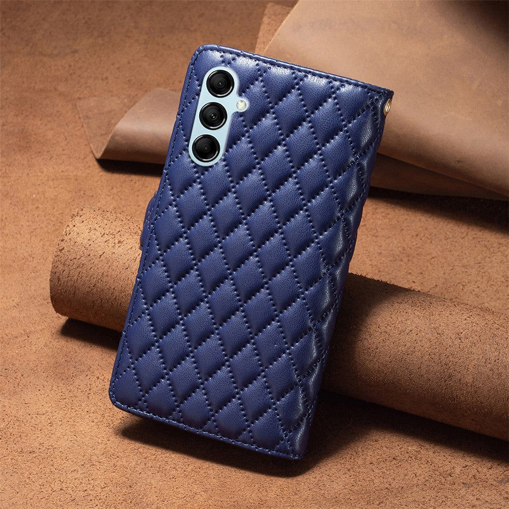 BINFEN COLOR BF Style-15 for Samsung Galaxy M14 5G Zipper Pocket PU Leather Wallet Case Phone Stand Cover - Blue