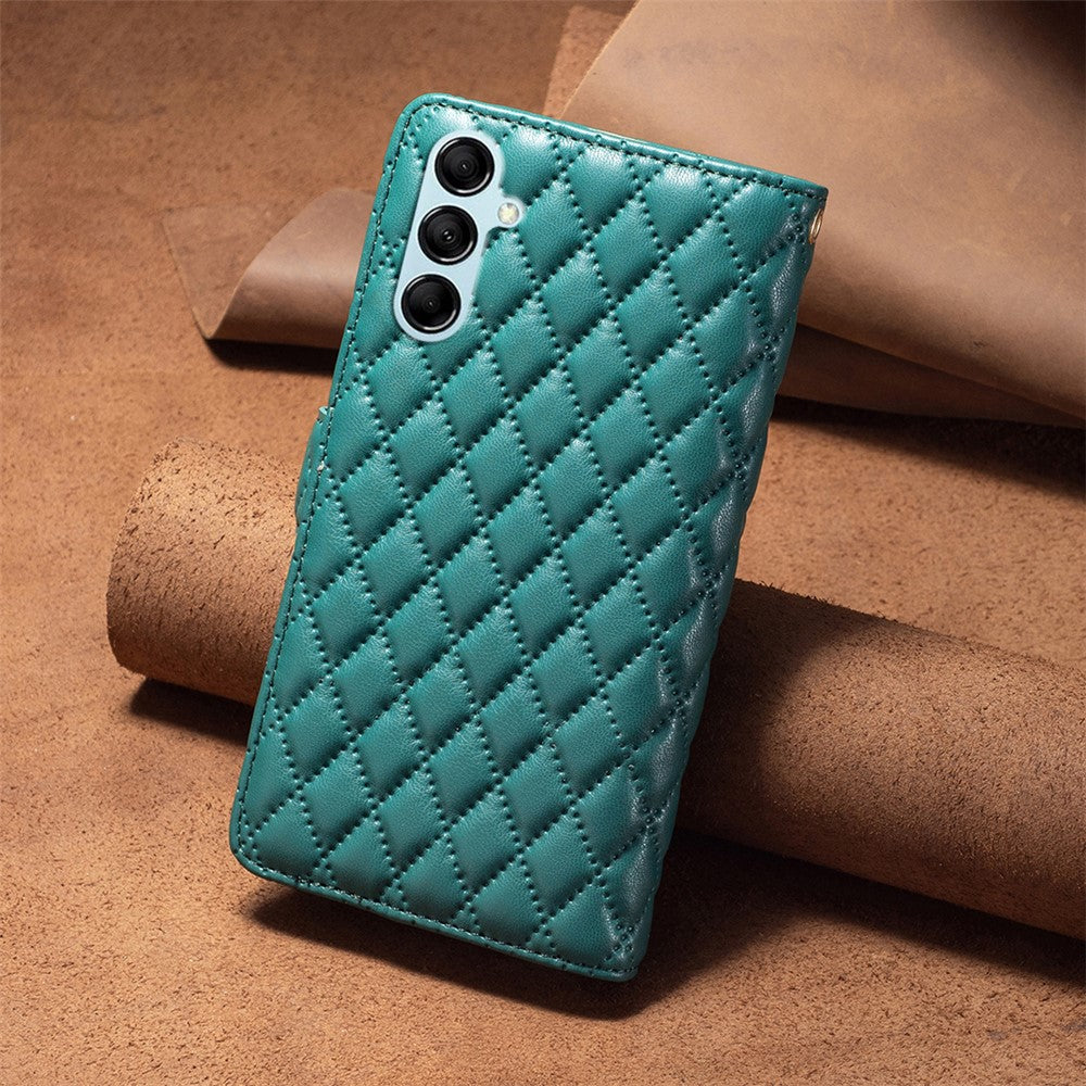 BINFEN COLOR BF Style-15 for Samsung Galaxy M14 5G Zipper Pocket PU Leather Wallet Case Phone Stand Cover - Green