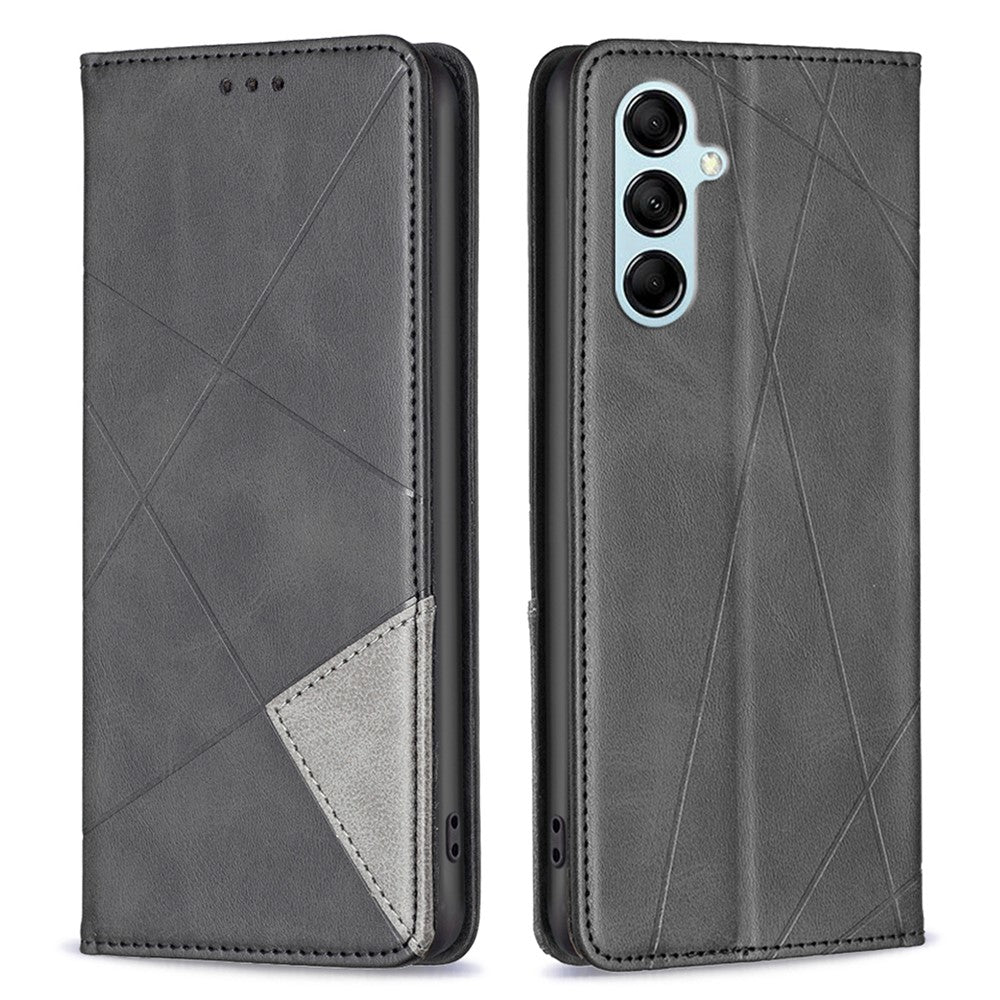 For Samsung Galaxy M14 5G Leather Case with Card Holder Imprinting Pattern Phone Stand Cover - Black