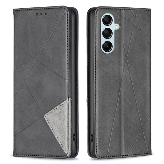 For Samsung Galaxy M14 5G Leather Case with Card Holder Imprinting Pattern Phone Stand Cover - Black