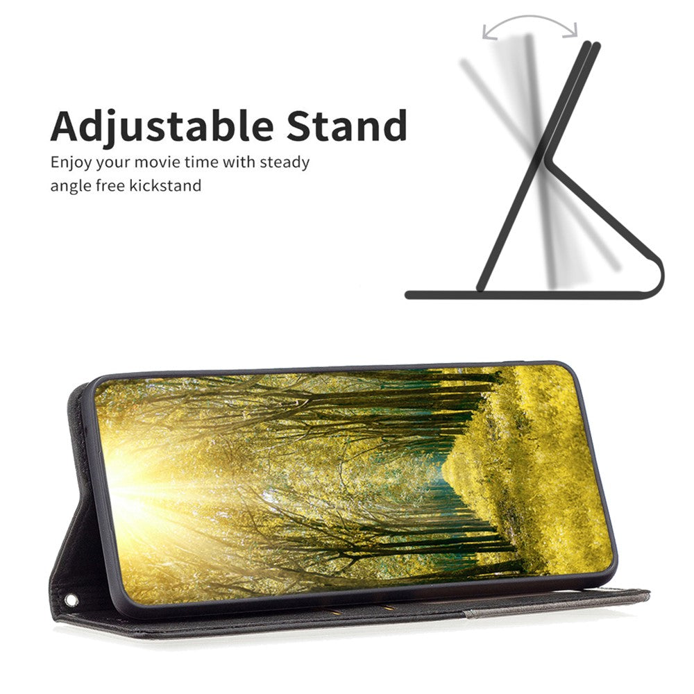 For Samsung Galaxy M14 5G Leather Case with Card Holder Imprinting Pattern Phone Stand Cover - Black