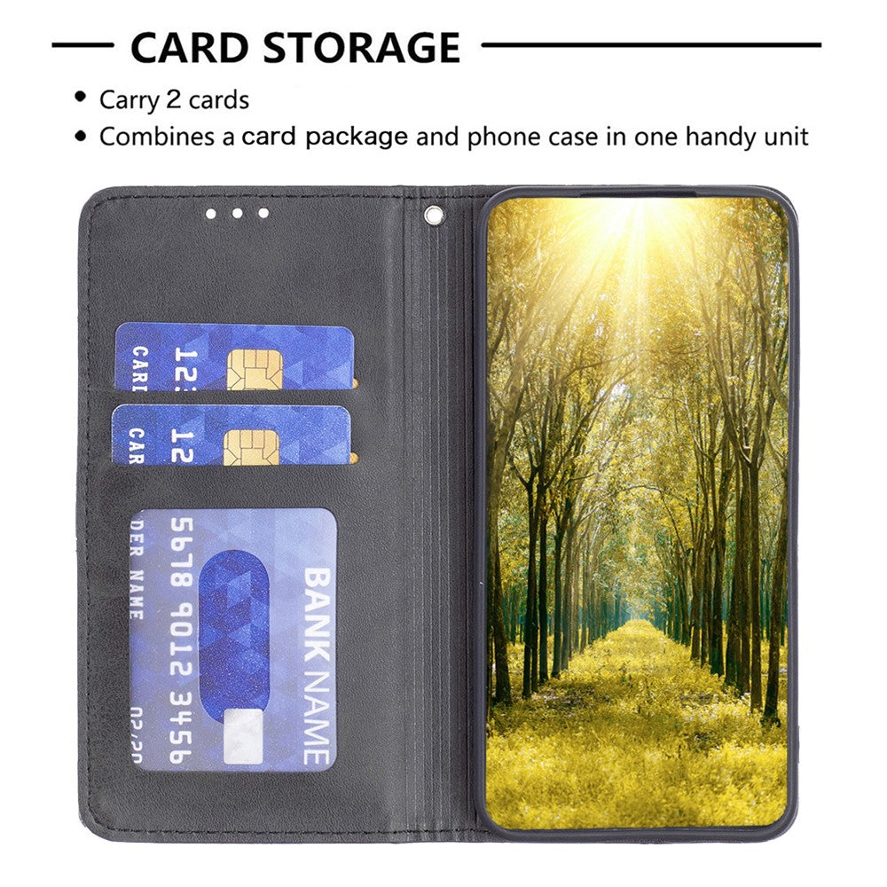 For Samsung Galaxy M14 5G Leather Case with Card Holder Imprinting Pattern Phone Stand Cover - Black