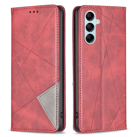 For Samsung Galaxy M14 5G Leather Case with Card Holder Imprinting Pattern Phone Stand Cover - Red
